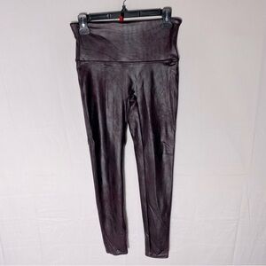 Spanx Burgundy Faux Leather Leggings L Rocker Chic Retro Contemporary